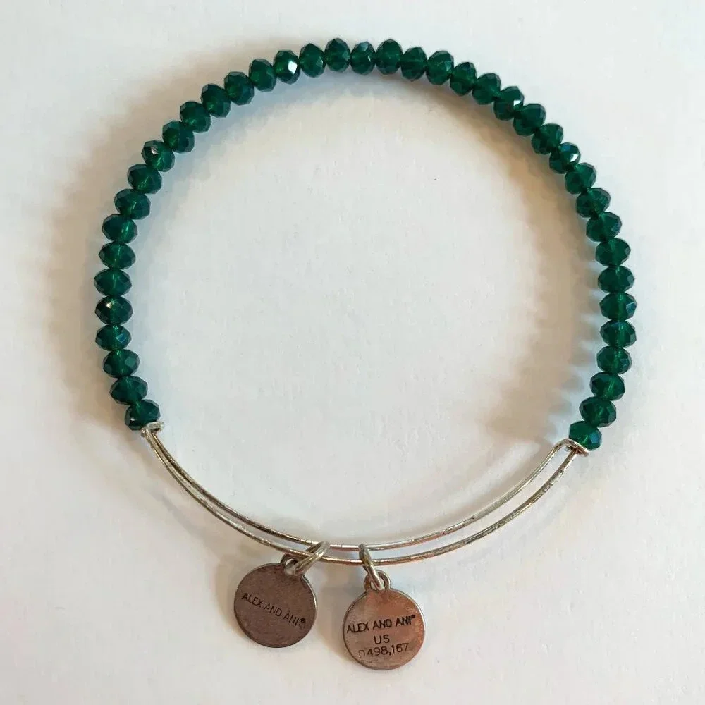 Alex and Ani Positive Energy Adjustable Faceted Bead Bangle Bracelet Emerald